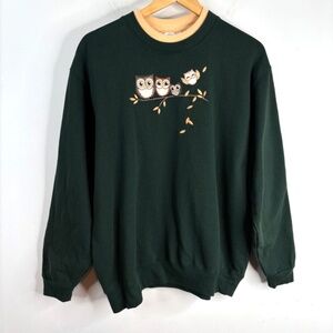 VTG Country Store Double Collar Crewneck Sweatshirt XL Embroidered Owl Granny